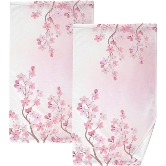 Dreamtimes Hand Towels Pink Japanese Tree Patterned 2 PCS, Cotton Bath Towel for Drying Face Hands Body Decorative Water Absorbent Lightweight Towels for Bathroom Ktichen Travel Gym,16"x28"