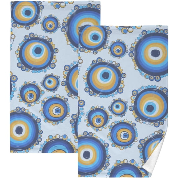 Dreamtimes Hand Towels Round Evil Eye Print, Cotton Bath Towels Drying Face Hands Body Thin Water Absorbent Lightweight Quickdry Washcloth for Bathroom Ktichen Travel Gym 2 PCS 16×28 in