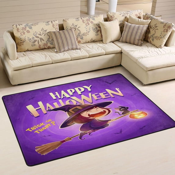 Dreamtimes Happy Halloween Witch Area Rug 72x48in Trick Or Treat Non-Slip Floor Carpet Comfort Floor Mats Decor for Indoor Living Dining Room and Bedroom Area