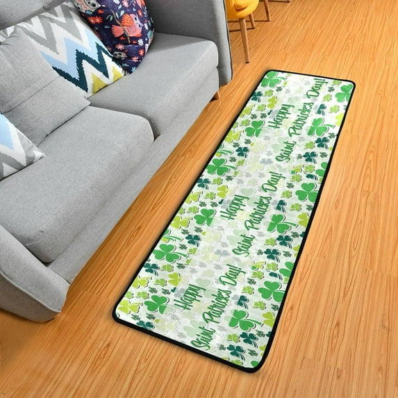 Dreamtimes Happy Saint Patrick's Day Hallway Runner Rug 2'x6' Kitchen Rug with Rubber Backing Cartoon Green Clover Non Slip Entryway Rug Runner Washable Soft Area Rug for Hallway Bedroom Kitchen Decor