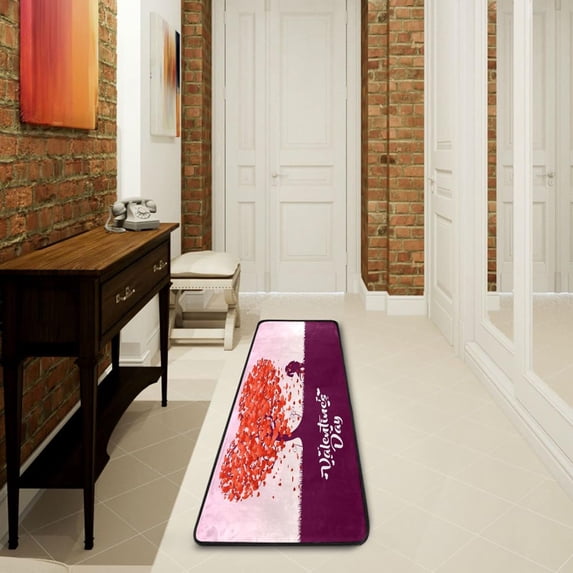 Dreamtimes Happy Valentines Day Hallway Runner Rug 2'x6' Kitchen Rug with Rubber Backing Heart Tree Lover Couples Non Slip Entryway Rug Runner Washable Soft Area Rug for Hallway Bedroom Kitchen Decor