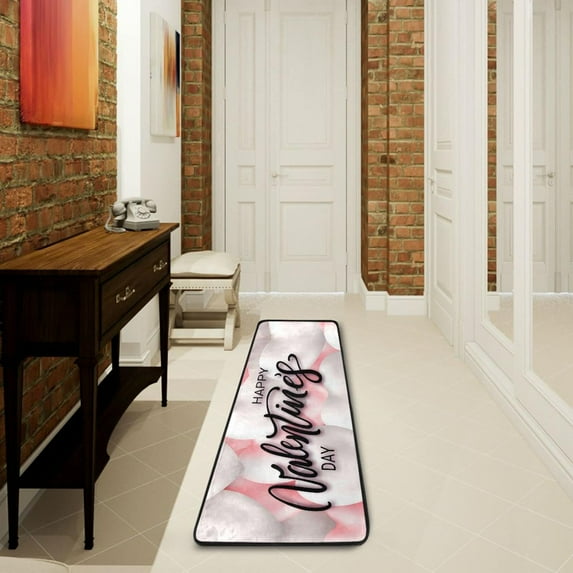 Dreamtimes Happy Valentines Day Hallway Runner Rug 2'x6' Kitchen Rug with Rubber Backing White Heart Cute Love Non Slip Entryway Rug Runner Washable Soft Area Rug for Hallway Bedroom Kitchen Decor