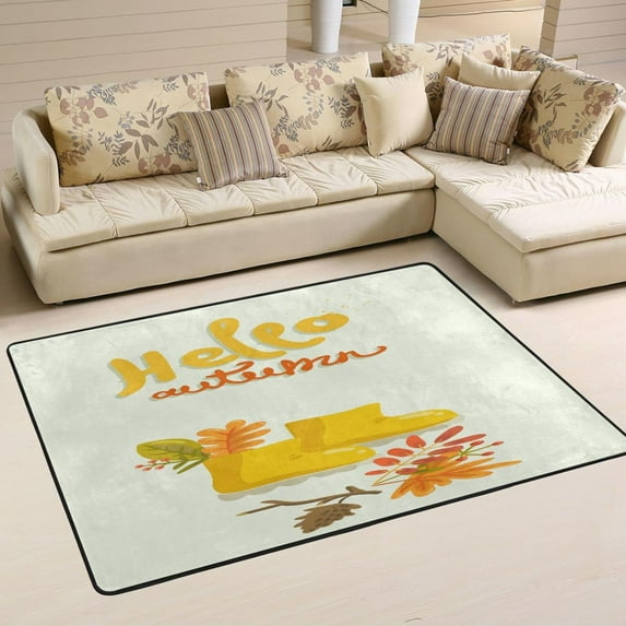 Dreamtimes Hello Autumn Area Rug, 36"x24" Yellow Boot Maple Non-Slip Washable Indoor Door Mat, Absorbent Floor Mat for Bedroom Kitchen Entryway Bathroom