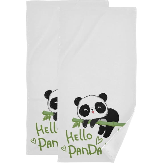 Dreamtimes Hello Panda Bear Hand Towels 2 PCS, Ultra Soft and Highly Absorbent, Green Bamboo Decorative Fingertip Towel for Home, Bathroom, Kitchen, 28.3"x14.4"