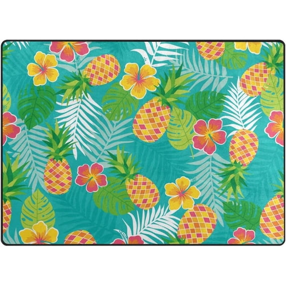 Dreamtimes Hibiscus and Pineapples Lightweight Carpet Mats, 5'3" x 4' Area Soft Rugs, Floor Mat Rug Home Decoration for Kids Room Living Room, 63"x 48"
