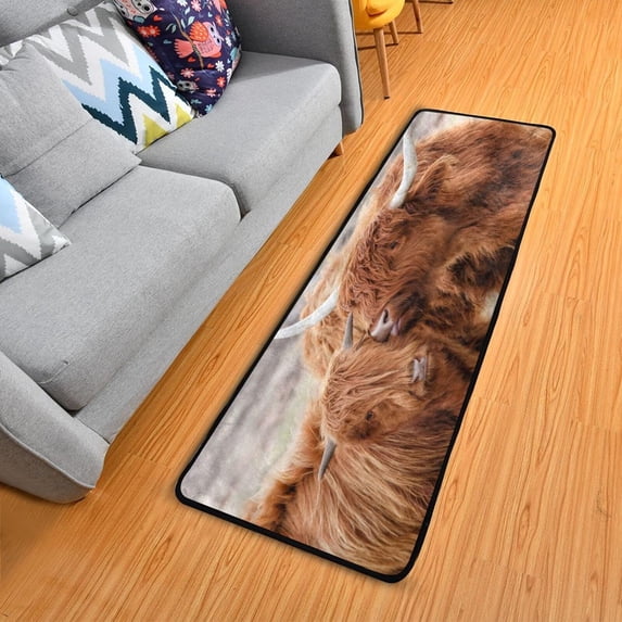 Dreamtimes Highland Cow Cattle Hallway Runner Rug 2'x6' Kitchen Rug with Rubber Backing Animal Meadow Non Slip Entryway Rug Runner Washable Soft Area Rug for Hallway Bedroom Kitchen Decor