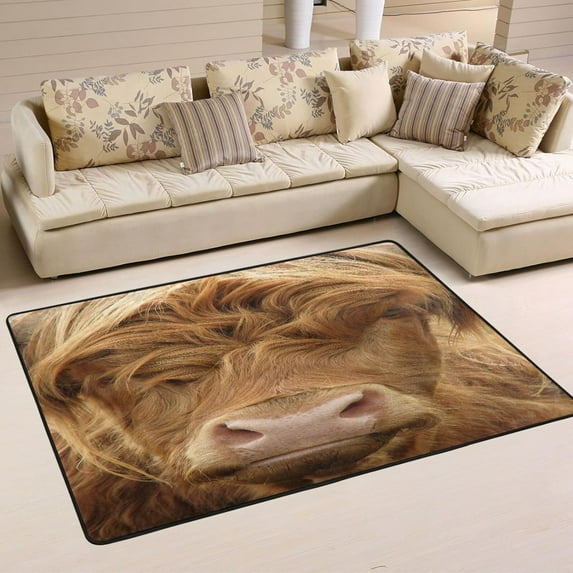 Dreamtimes Highland Cow Cattle Head Non-Slip Area Rug Funny Animal Floor Carpet Comfort Floor Mats Decor for Indoor Front Porch,Living Room, Bedroom,Kitchen, 36"x24"