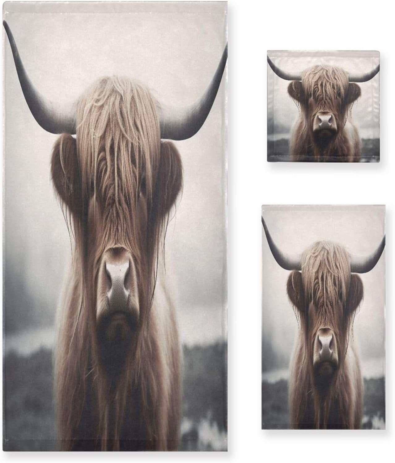 Dreamtimes Highland Cow Towel Set of 3 Highly Absorbent Soft Towels with Bath Towel Hand Towel and Washcloth for Bathroom Hotel Gym Spa Walmart
