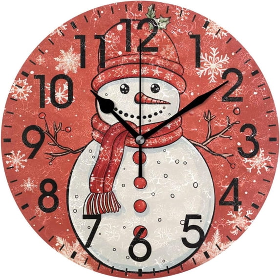 Dreamtimes Home Decor Christmas Xmas Lovely Snowman Snowflake Round Acrylic 10 Inch Wall Clock Non Ticking Silent Clock Art for Living Room Kitchen Bedroom