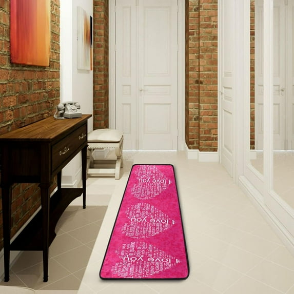 Dreamtimes I Love You Valentine Hallway Runner Rug 2'x6' Kitchen Rug with Rubber Backing Different Languages Non Slip Entryway Rug Runner Washable Soft Area Rug for Hallway Bedroom Kitchen Decor
