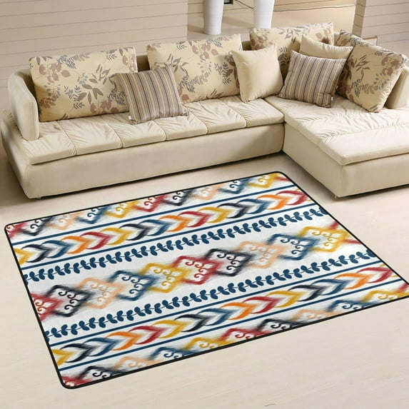 Dreamtimes Ikat Ethnic Non-Slip Area Rug 36"x24", Colorful Graphic Floor Carpet Comfort Floor Mats Decor for Indoor Front Porch,Living Room, Bedroom,Kitchen