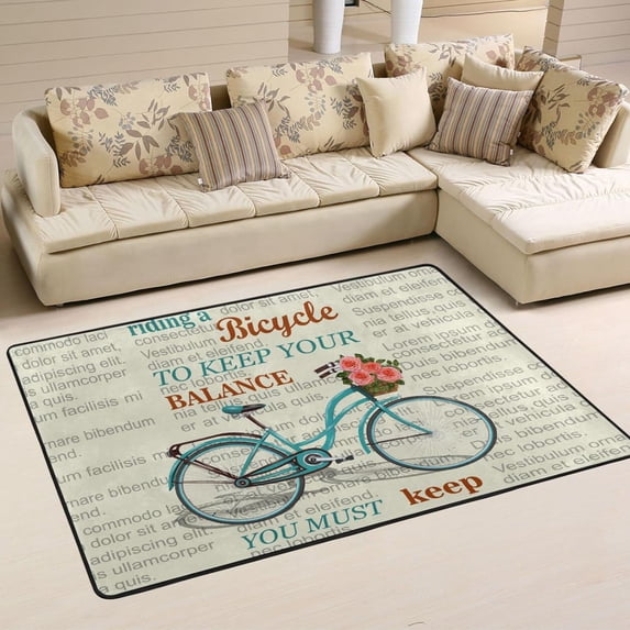 Dreamtimes Inspirational Quotes Area Rug, 36"x24" Vintage Bicycle Poster Non-Slip Washable Indoor Door Mat, Absorbent Floor Mat for Bedroom Kitchen Entryway Bathroom