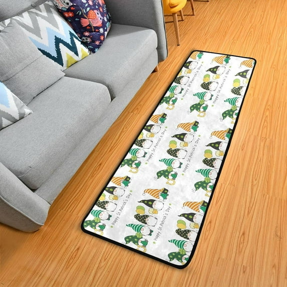 Dreamtimes Irish Gnomes Feast Hallway Runner Rug 2'x6' Kitchen Rug with Rubber Backing Happy St Patrick's Day Non Slip Entryway Rug Runner Washable Soft Area Rug for Hallway Bedroom Kitchen Decor