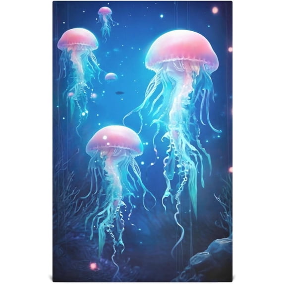 Dreamtimes Jellyfish Kitchen Towels, 18 x 28 Inch Super Soft and Absorbent Dish Cloths for Washing Dishes, 4 PCS Reusable Multi-Purpose Microfiber Hand Towels for Kitchen