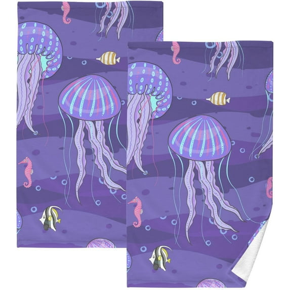Dreamtimes Jellyfishes Purple Patterned Hand Towels 2 PCS, Cotton Bath Towel for Drying Face Hands Body Decorative Water Absorbent Lightweight Towels for Bathroom Ktichen Travel Gym,16"x28"