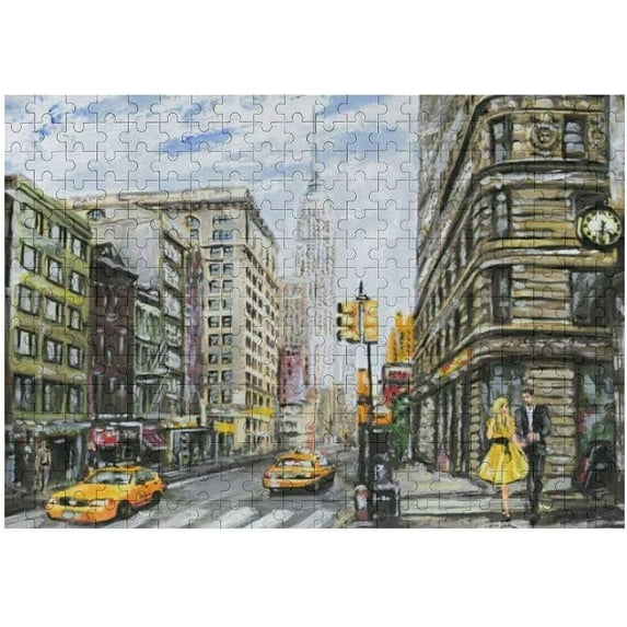 Dreamtimes Jigsaw Puzzles Artwork Gift for Adults Teens Oil Painting Street View of New York Wooden Puzzle Games, 500 Pieces