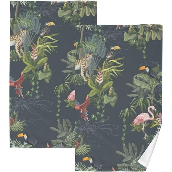 Dreamtimes Jungle Animals Patterned Hand Towels 2 PCS, Cotton Bath Towel for Drying Face Hands Body Decorative Water Absorbent Lightweight Towels for Bathroom Ktichen Travel Gym,16"x28"