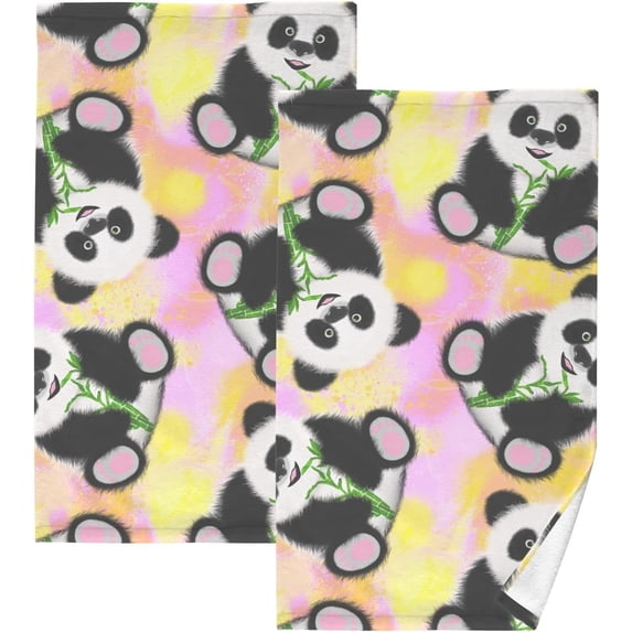 Dreamtimes Kawaii Pandas Hand Towels Set of 2, Cotton Bath Towel for Drying Face Hands Body Decorative Water Absorbent Lightweight Towels for Bathroom Ktichen Travel Gym,16"x28"