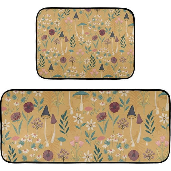 Dreamtimes Kitchen Mat Forest Plant 2 Pcs, Anti Fatigue Kitchen Rugs Cushioned Water Absorbant Non Slip Comfort Floor Mats for Kitchen Bedroom Liveing Room Bathroom