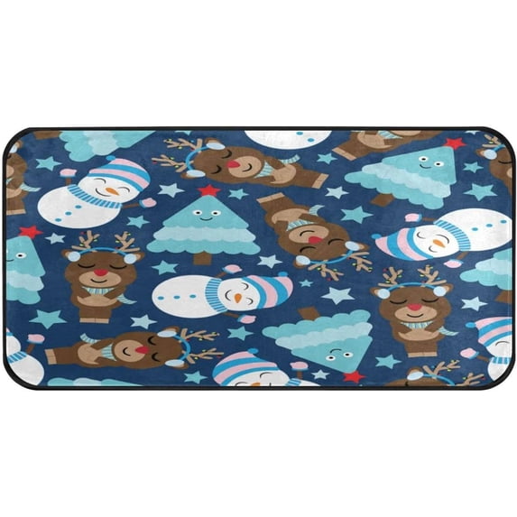 Dreamtimes Kitchen Rugs,Cute Christmas Elk and Snowman Non Slip Washable Cushioned Carpets Polyester AntiFatigue Comfort Porch Floor Mat Christmas Decoration 39×20 in
