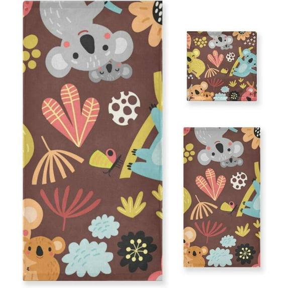 Dreamtimes Koala Bath Towel Set of 3, Absorbent Soft Bathroom Towel with Hand Towel & Washcloth for Hotel, Beach, Gym and Spa