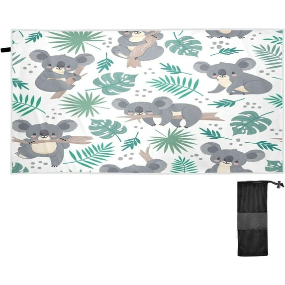 Dreamtimes Koalas and Branches Leaves Beach Towel,Absorbent Quick Dry Sport Towel Oversized Lightweight Soft Bath Towel for Travel Sports Pool Swimming Bath Camping 31x71in
