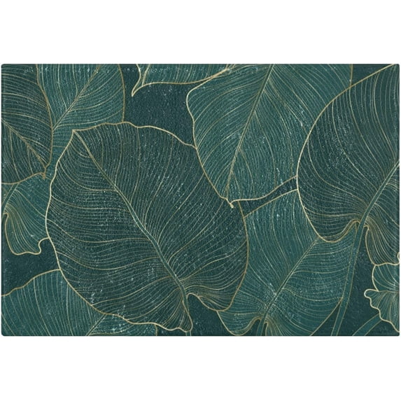 Dreamtimes Leaves Bath Mat Set Soft High Absorbent Non Slip Rectangular Bath Rug+U-Shaped Toilet Mat, Non-Slip Bath Carpet Bath Mats for Bathroom 17.3"x13.4"+23.6"x15.7"