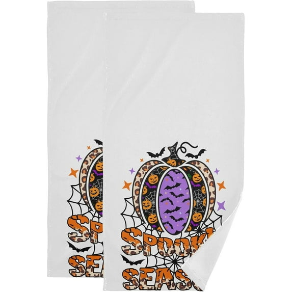 Dreamtimes Leopard Pumpkin Halloween Hand Towels 2 Pack, Ultra Soft and Highly Absorbent, Spooky Season Decorative Fingertip Towel for Home, Bathroom, Kitchen