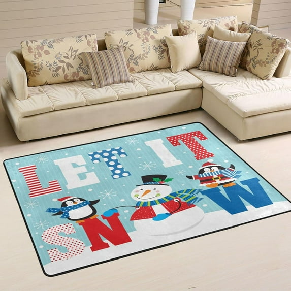 Dreamtimes Let It Snow Snowman Non-Slip Area Rug 36"x24", Cute Winter Penguins Floor Carpet Comfort Floor Mats Decor for Indoor Front Porch,Living Room, Bedroom,Kitchen
