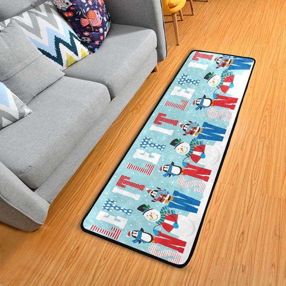 Dreamtimes Let It Snow Snowman Hallway Runner Rug 2'x6' Kitchen Rug with Rubber Backing Cute Winter Penguins Non Slip Entryway Rug Runner Washable Soft Area Rug for Hallway Bedroom Kitchen Decor