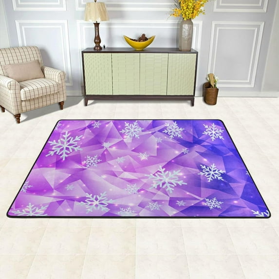 Dreamtimes Light Purple Snowflakes Stars Non-Slip Area Rug Christmas Floor Carpet Comfort Floor Mats Decor for Indoor Front Porch,Living Room, Bedroom,Kitchen, 36"x24"