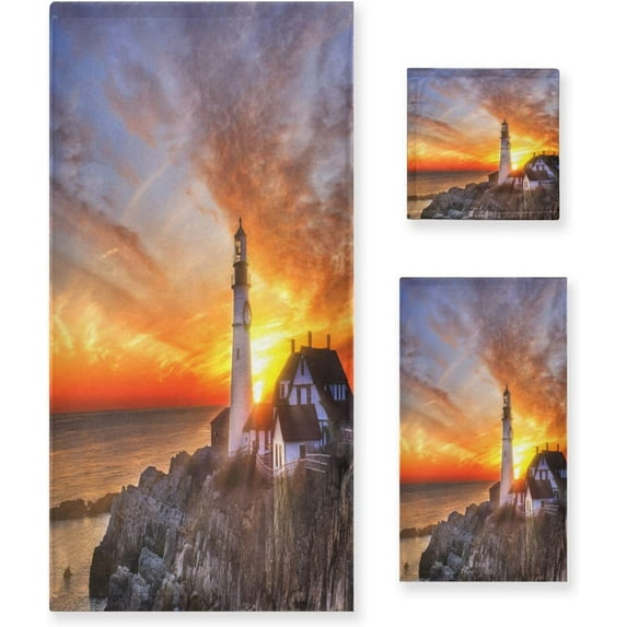 Dreamtimes Lighthouse Towel Set of 3, Highly Absorbent Soft Towels with Bath Towel, Hand Towel and Washcloth for Bathroom Hotel Gym Spa