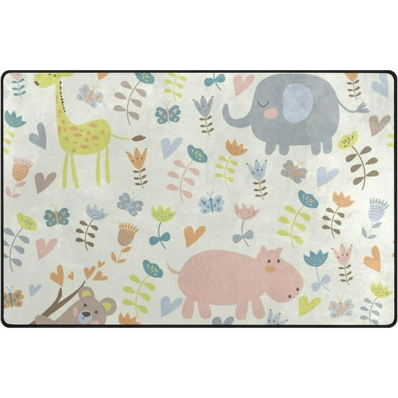 Dreamtimes Lightweight Carpet Mats, 31 x 20 inches Area Soft Rugs Floor Mat Doormat Decoration for Rooms Entrance Funny Animals Flowers in Cartoon Style