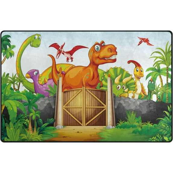 Dreamtimes Lightweight Carpet Mats, 31 x 20 inches Area Soft Rugs Floor Mat Doormat Decoration for Rooms Entrance Park Full of Dinosaur