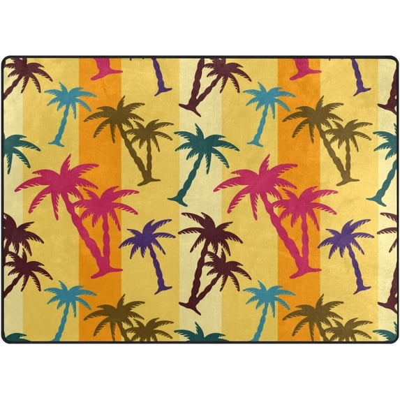 Dreamtimes Lightweight Carpet Mats, 5'3" x 4' Area Soft Rugs, Floor Mat Rug Home Decoration for Kids Room Living Room, 63"x 48" Colorful Tropical Coconut Palm Trees
