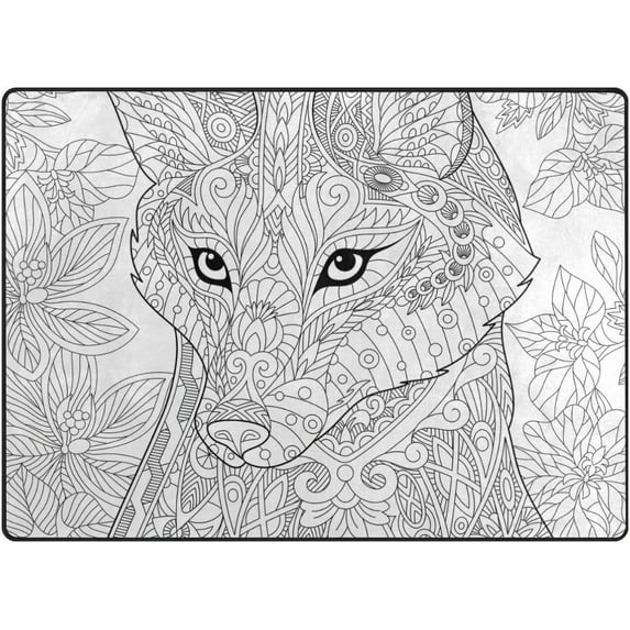 Dreamtimes Lightweight Carpet Mats, 5'3" x 4' Area Soft Rugs, Floor Mat Rug Home Decoration for Kids Room Living Room, 63"x 48" Stylized Cartoon Wild Fox