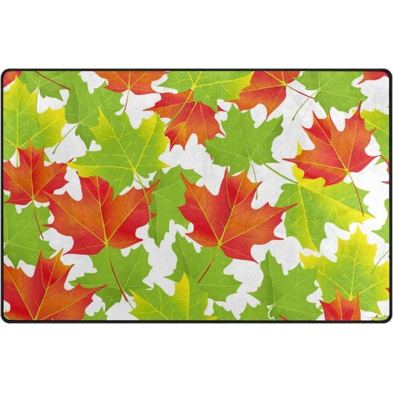 Dreamtimes Lightweight Non Slip Carpet Mats 60 x 39 inch (5'x 3'3"), Area Soft Rugs Floor Mat Rug Decoration for Kids Room Living Room Green Red Leaves