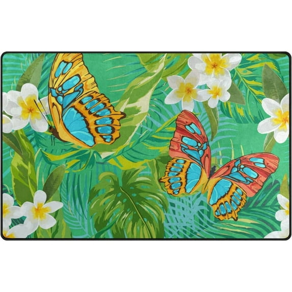 Dreamtimes Lightweight Non Slip Carpet Mats 60 x 39 inch (5'x 3'3"), Area Soft Rugs Floor Mat Rug Decoration for Kids Room Living Room Palm Leaves Floral Background