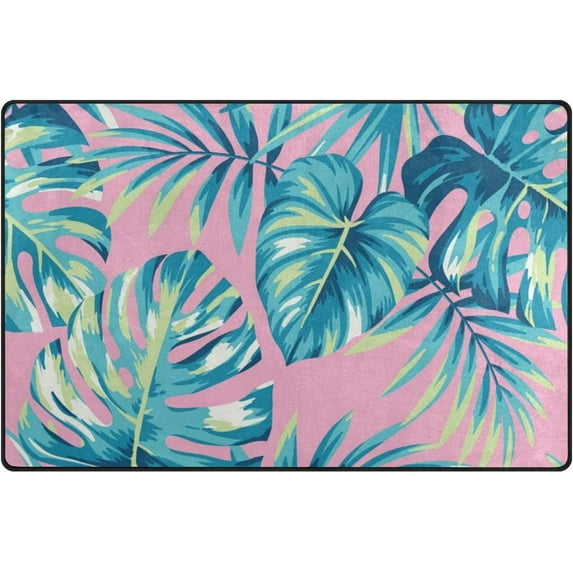 Dreamtimes Lightweight Non Slip Carpet Mats 60 x 39 inch (5'x 3'3"), Area Soft Rugs Floor Mat Rug Decoration for Kids Room Living Room Tropical Palms On Pink