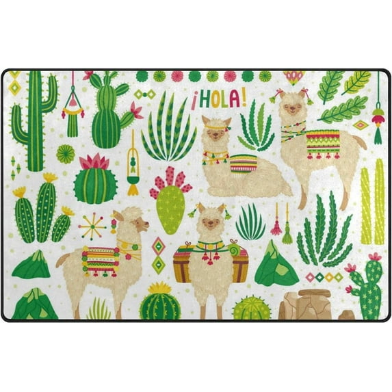 Dreamtimes Lightweight Soft Area Rugs 31x20 Inch, Cute Llamas and Cactuses Floor Mat Doormat for for Rooms Entrance Hardwood Floor Living Room 2'7" x 1'8") Nursery Rugs