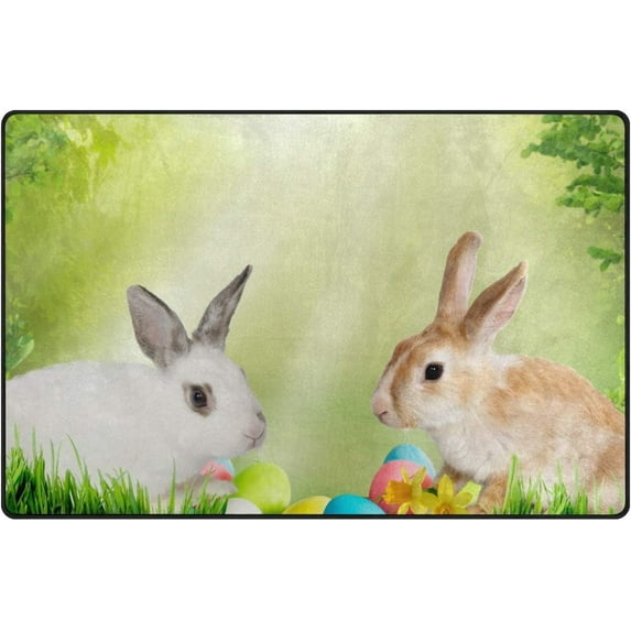 Dreamtimes Lightweight Soft Area Rugs 31x20 Inch, Easter Cute Rabbits Floor Mat Doormat for for Rooms Entrance Hardwood Floor Living Room 2'7" x 1'8") Nursery Rugs