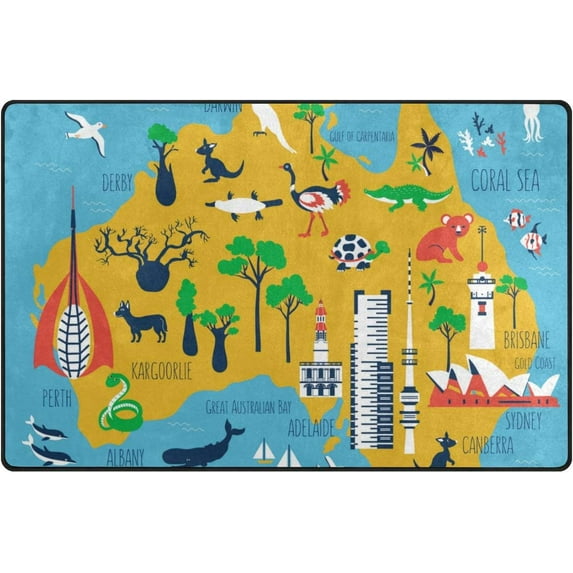 Dreamtimes Lightweight Soft Area Rugs 60 x 39 inch (5'x 3'3"), Australia Map Floor Mat for Kids Playing Room Hardwood Floor Living Room Nursery Rugs