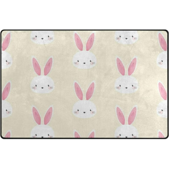 Dreamtimes Lightweight Soft Area Rugs 60 x 39 inch (5'x 3'3"), Cute Bunny Rabbit Floor Mat for Kids Playing Room Hardwood Floor Living Room Nursery Rugs