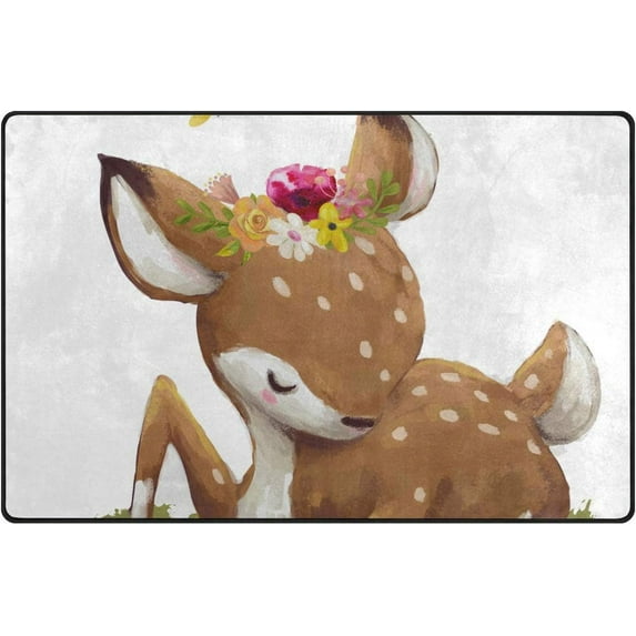 Dreamtimes Lightweight Soft Area Rugs 60 x 39 inch (5'x 3'3"), Cute Watercolor Deer Floor Mat for Kids Playing Room Hardwood Floor Living Room Nursery Rugs