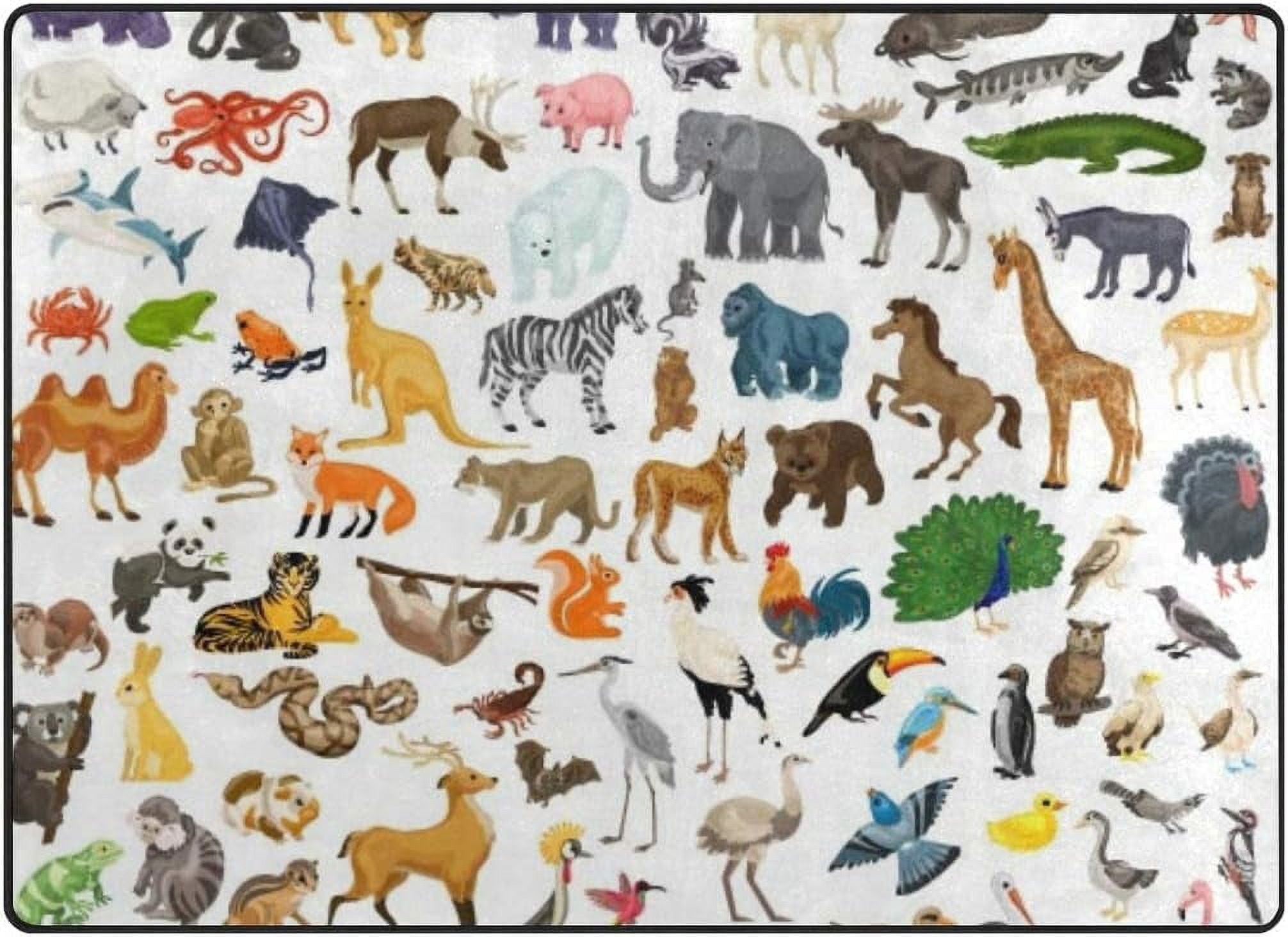 Dreamtimes Lightweight Soft Area Rugs 63 x 48 in, Animals Icon White ...
