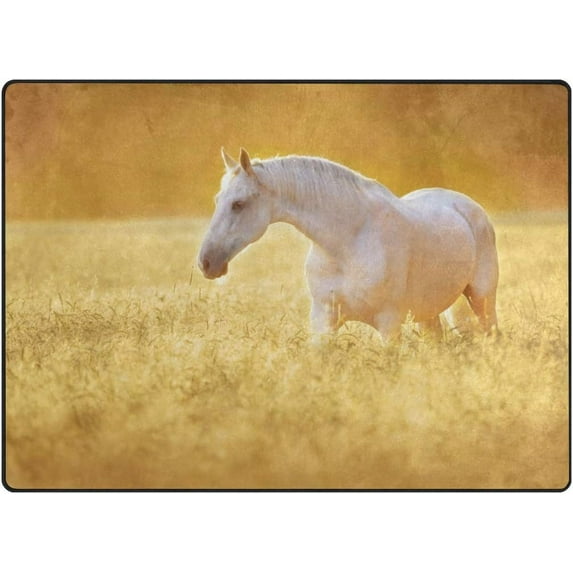 Dreamtimes Lightweight Soft Area Rugs 63 x 48 in, Horse Under Golden Sunset Floor Mat for Kids Playing Room Hardwood Floor Living Room Nursery Rugs, 5'3" x 4'