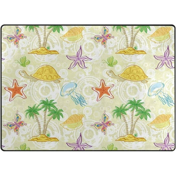 Dreamtimes Lightweight Soft Area Rugs 63 x 48 in, Sea Island Elements Floor Mat for Kids Playing Room Hardwood Floor Living Room Nursery Rugs, 5'3" x 4'