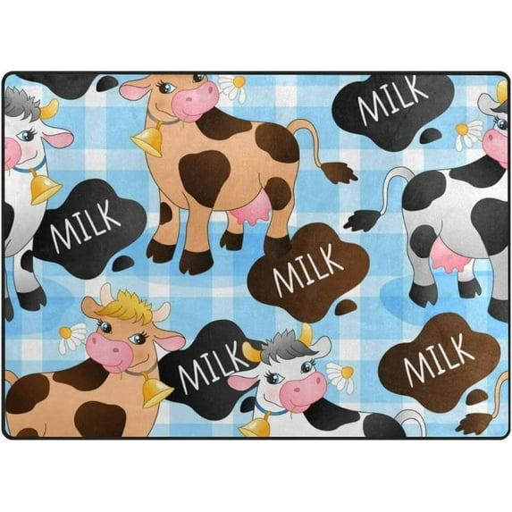 Dreamtimes Lightweight Soft Area Rugs, 80 x 58 inch(6'8" x 4'10") Cute Beautiful Cows Floor Mat for Kids Playing Room Hardwood Floor Living Room Nursery Rugs