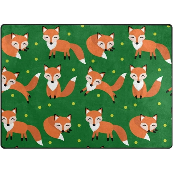 Dreamtimes Lightweight Soft Area Rugs, 80 x 58 inch(6'8" x 4'10") Happy Foxes and Dots Floor Mat for Kids Playing Room Hardwood Floor Living Room Nursery Rugs