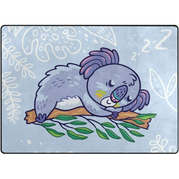 Dreamtimes Lightweight Soft Area Rugs, 80 x 58 inch(6'8" x 4'10") Koala Need More Sleep Floor Mat for Kids Playing Room Hardwood Floor Living Room Nursery Rugs